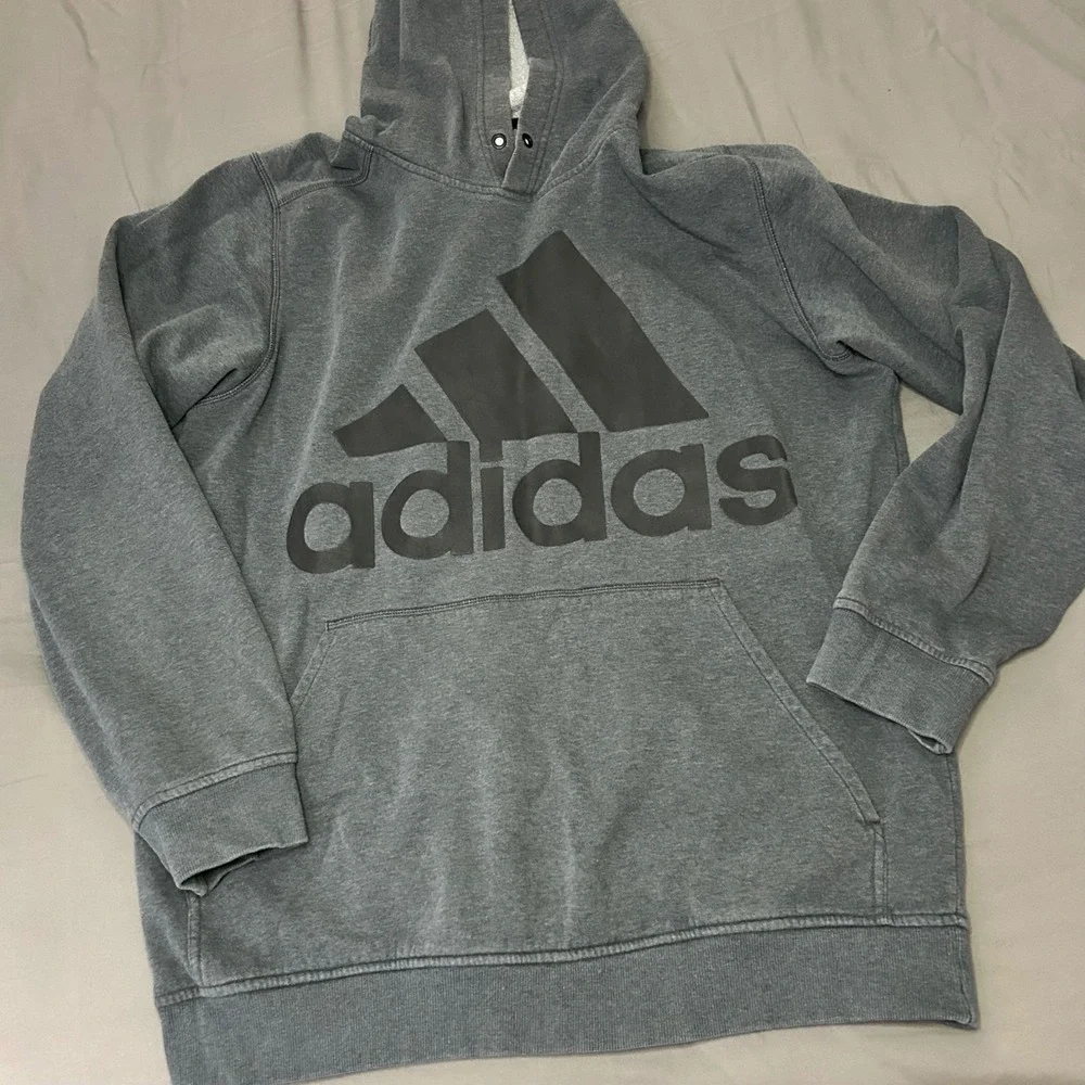 Adidas Gray Pullover Hoodie‎ Big Logo Sweatshirt Hooded Athleisure